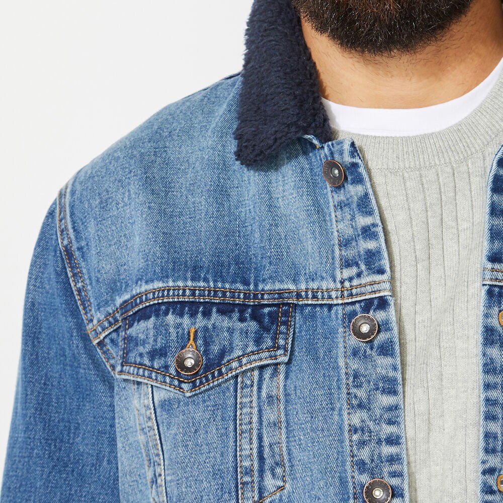 NAUTICA JEANS CO. SHERPA COLLAR DENIM JACKET,Varsity Blue Wash,large
