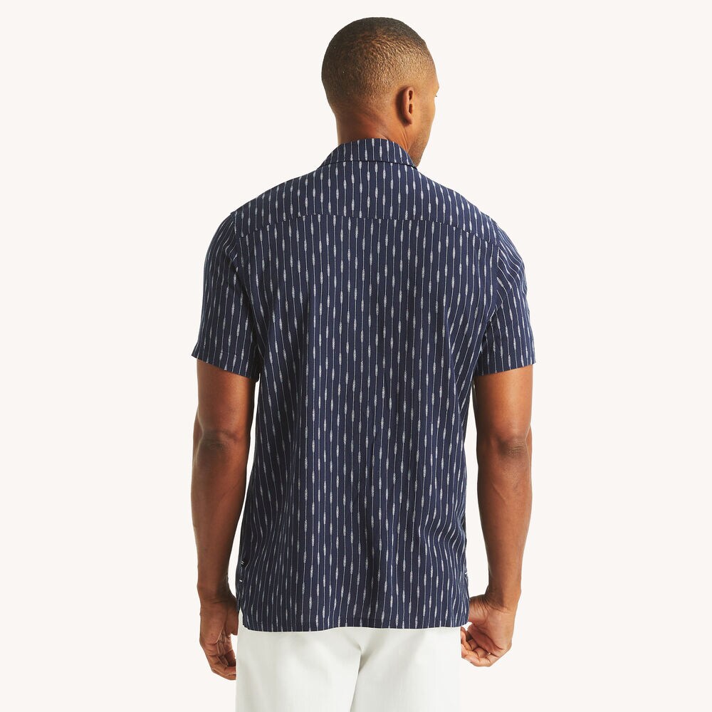 Printed Linen Short-Sleeve Shirt,Marine Blue,large