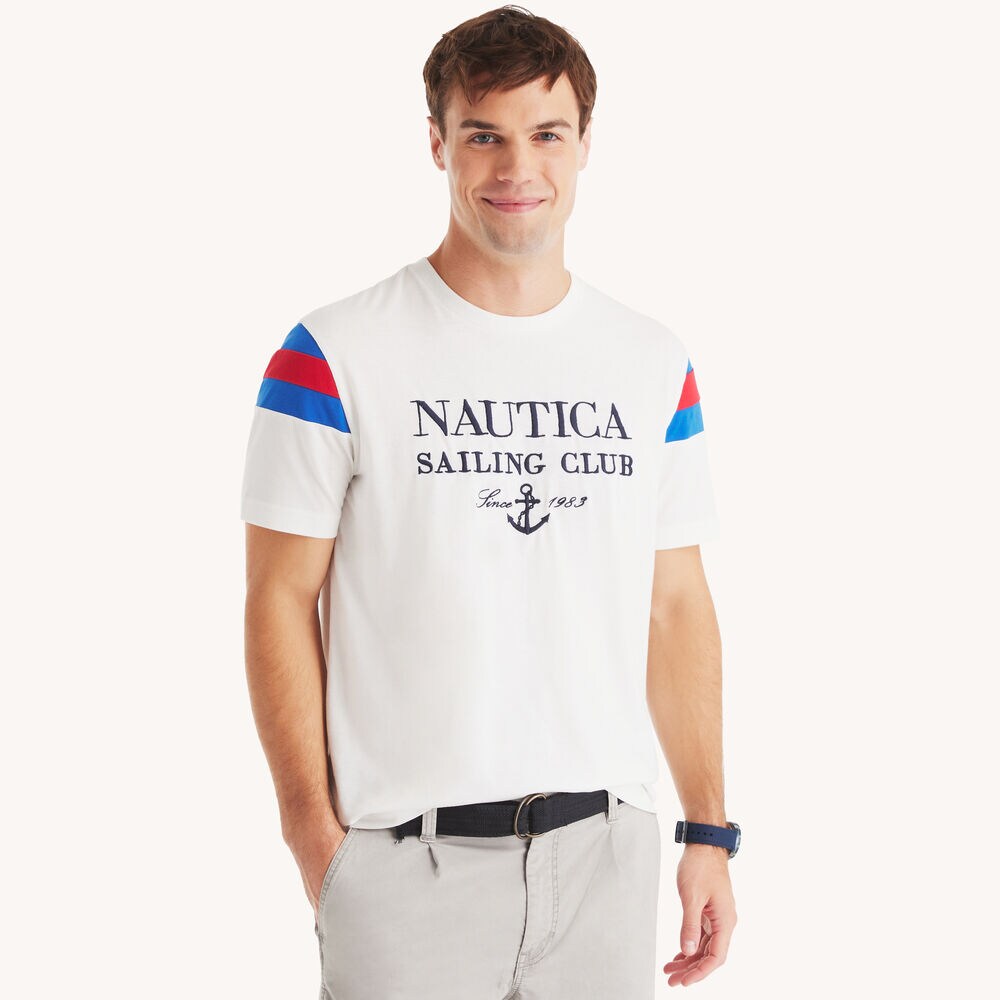 Colorblock Crewneck T-Shirt,Bright White,large