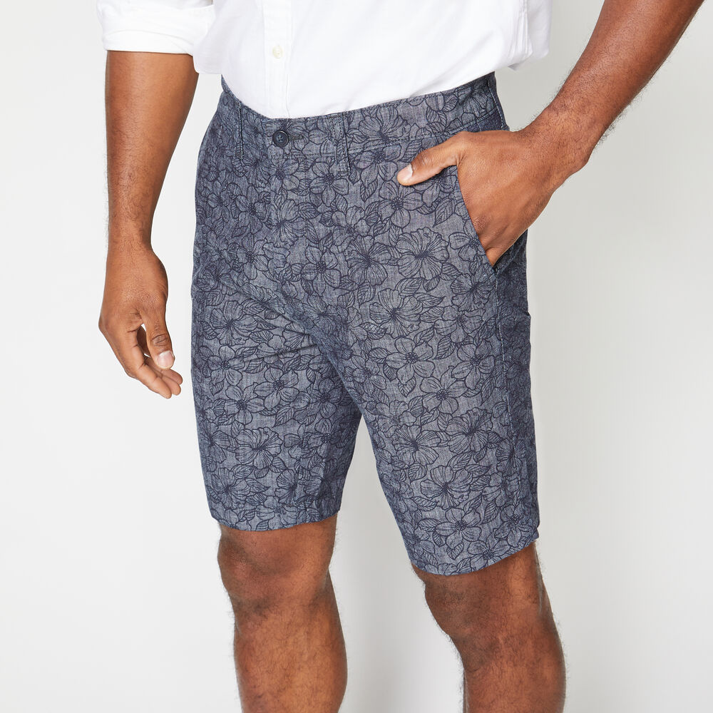 9.5" FLORAL PRINT CHAMBRAY SHORT,Sinker Blue Denim Wash,large