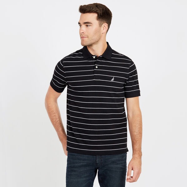 Classic Fit Piqué Polo in Breton Stripe - True Black