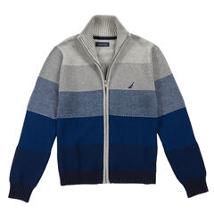 Little Boys' Block Stripe Zip Sweater (4-7),Grey Heather,large