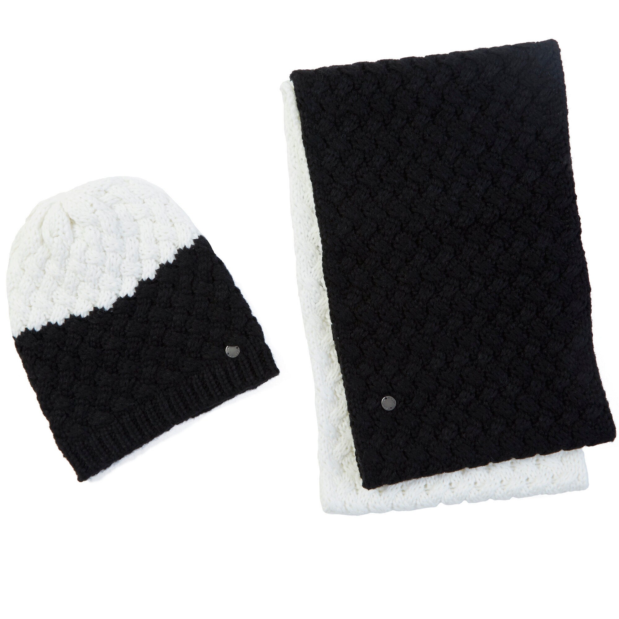 Color Block Scarf & Hat Boxed Gift Set,True Black,large