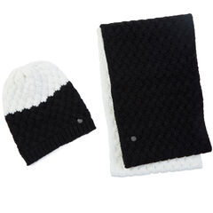 Color Block Scarf & Hat Boxed Gift Set,True Black,large