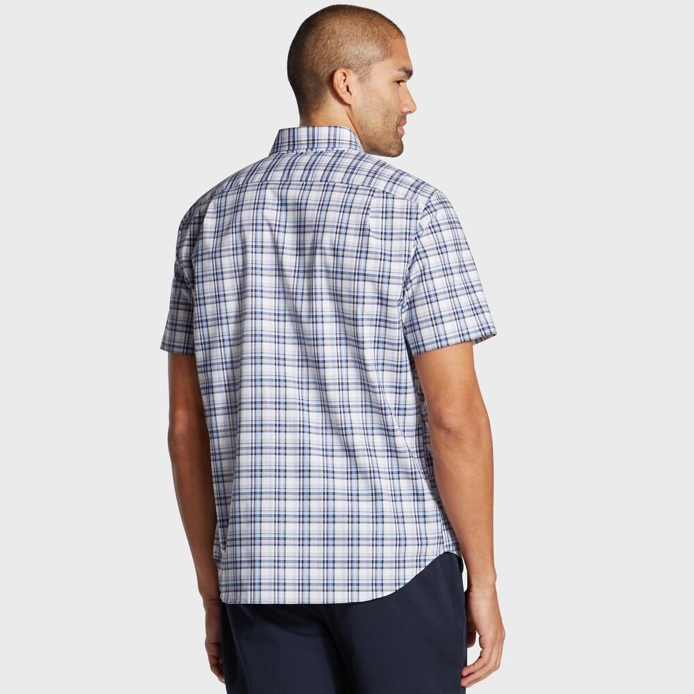 Wrinkle-Resistant Short Sleeve Poplin Shirt in Plaid,Blue Depths,large