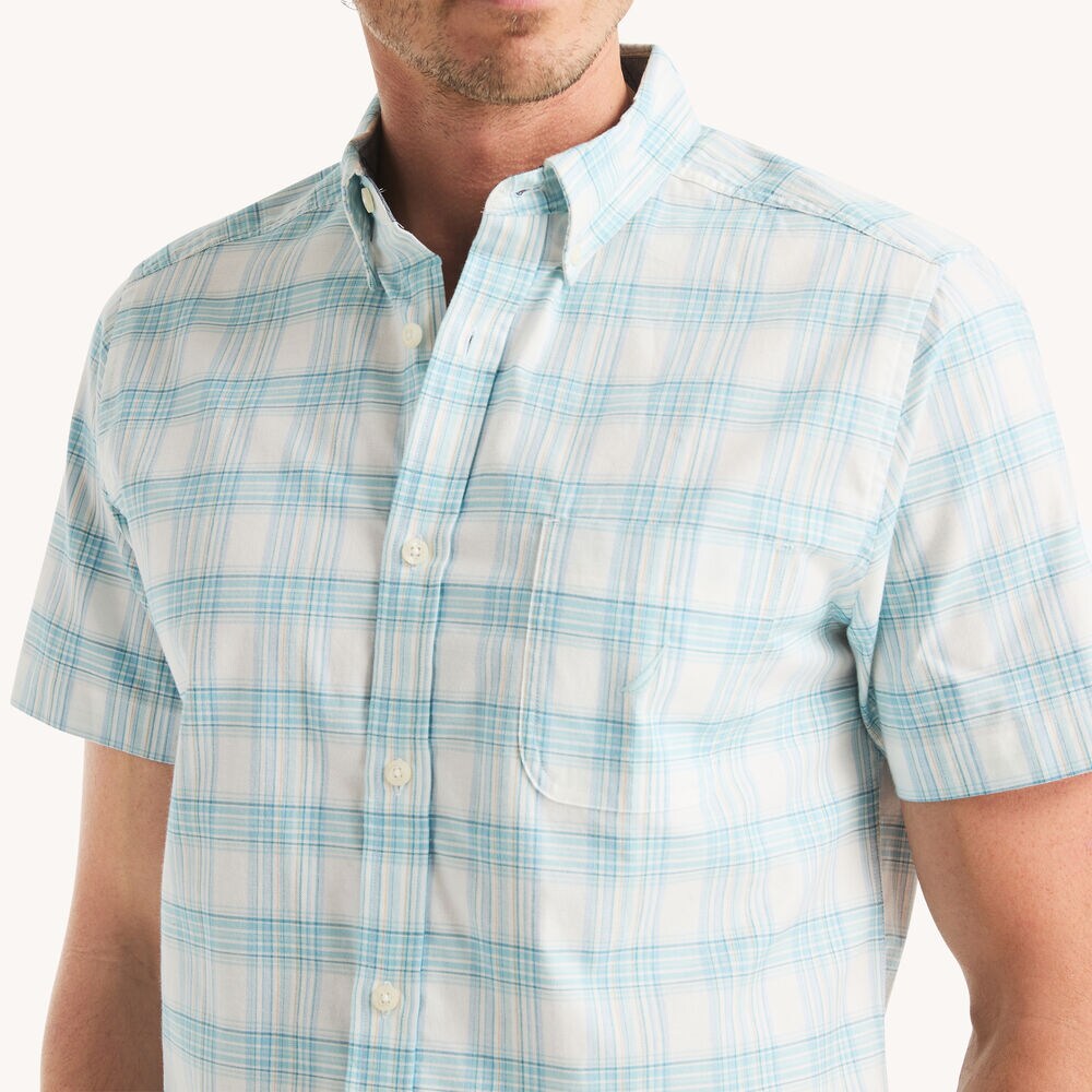 Plaid Oxford Short-Sleeve Shirt,Sail White,large