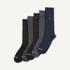 SOLID RIBBED DRESS SOCKS, 5-PACK,Black Onyx,large