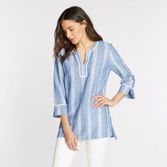 LINEN BLEND TUNIC,Deep Navy Heather,large