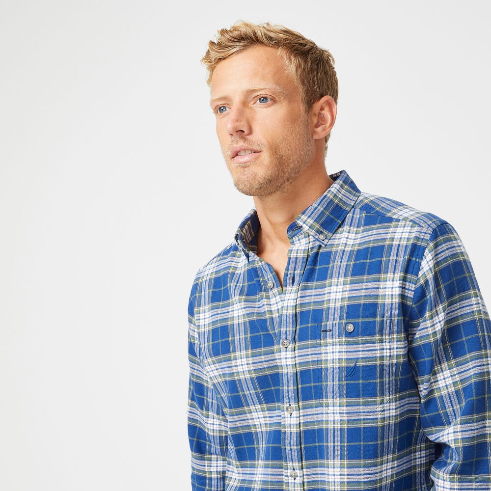 PLAID FLANNEL SHIRT,Estate Blue,large