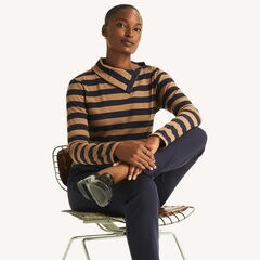 Striped Turtle-Neck Top,Navy,large