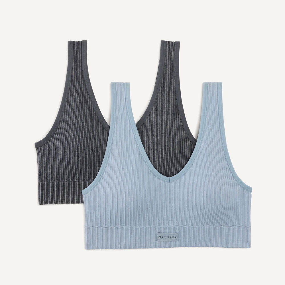 Stonewashed Ribbed Seamless Bra, 2-Pack,Black,large