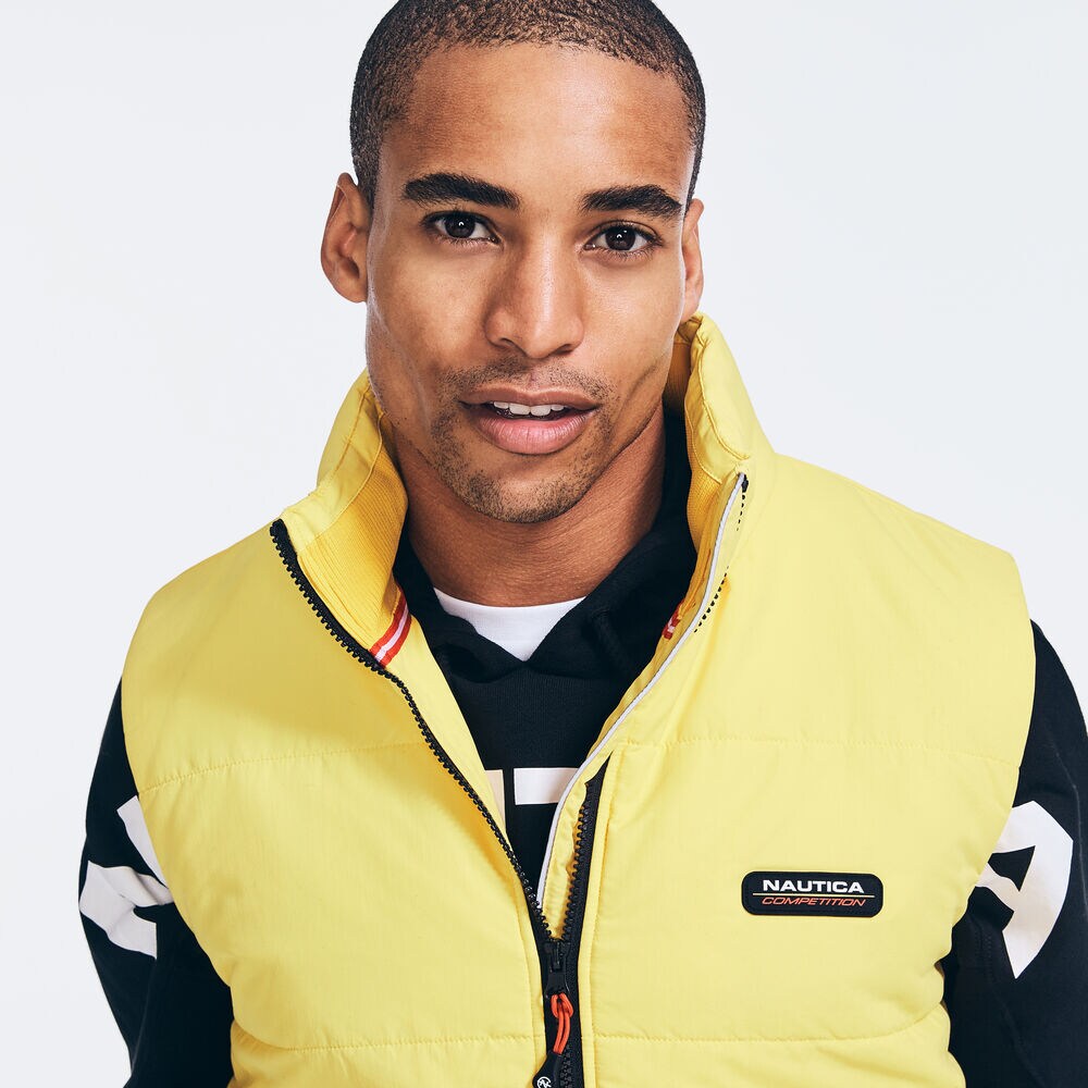 COMPETITION COLORBLOCK PUFFER VEST,Old Gold,large
