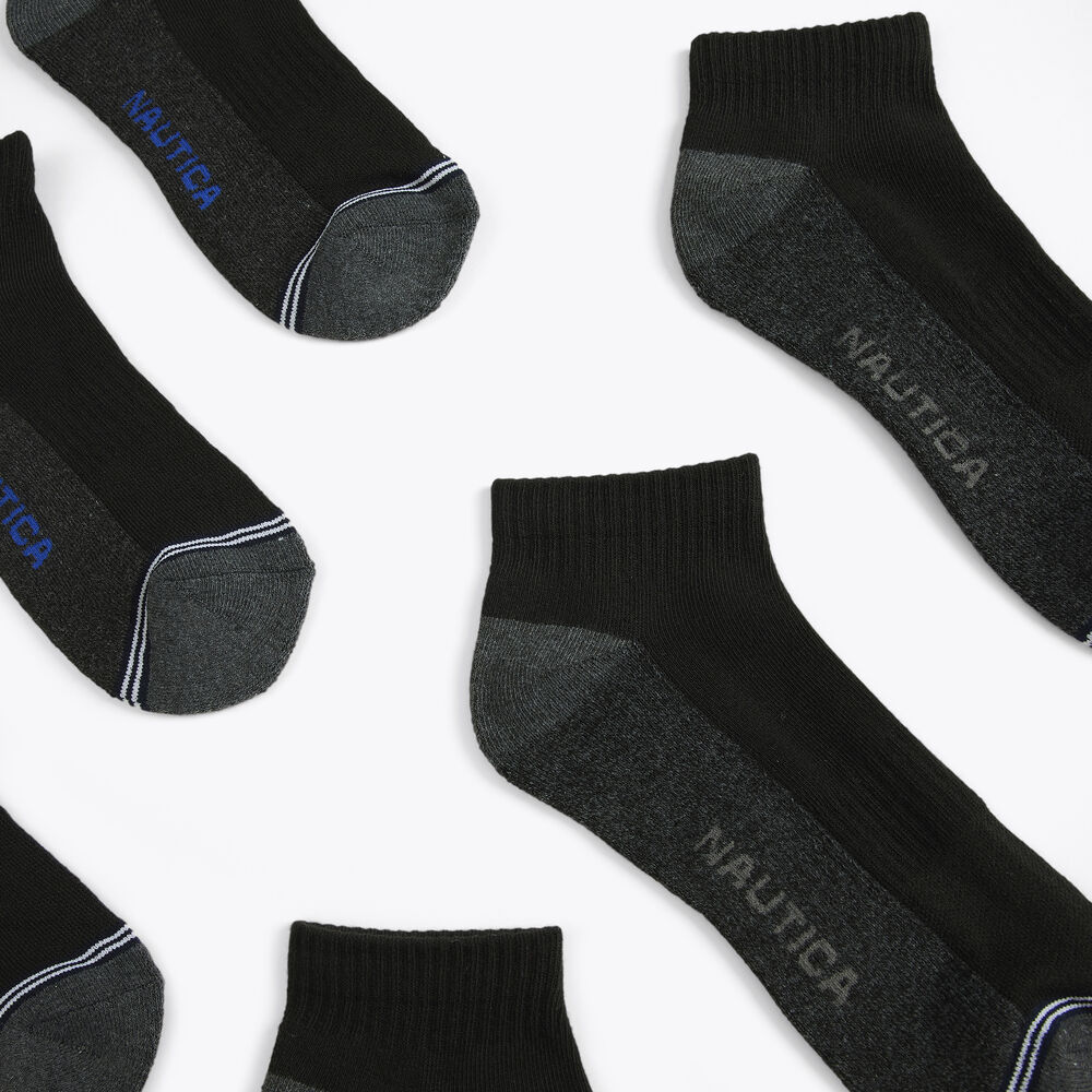 ATHLETIC LOGO QUARTER SOCKS, 6-PACK,Black,large