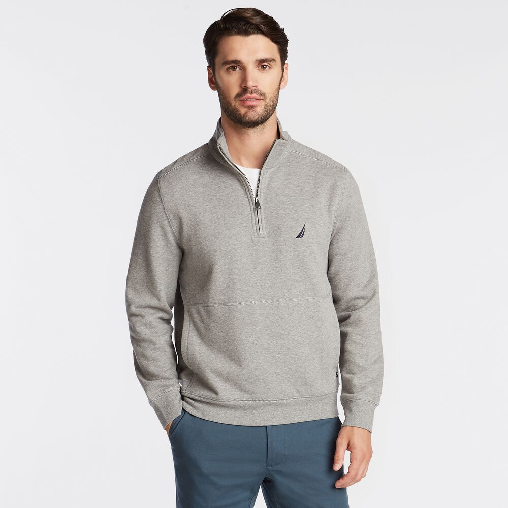 BIG & TALL QUARTER ZIP FLEECE PULLOVER,Stone Grey Heather,large