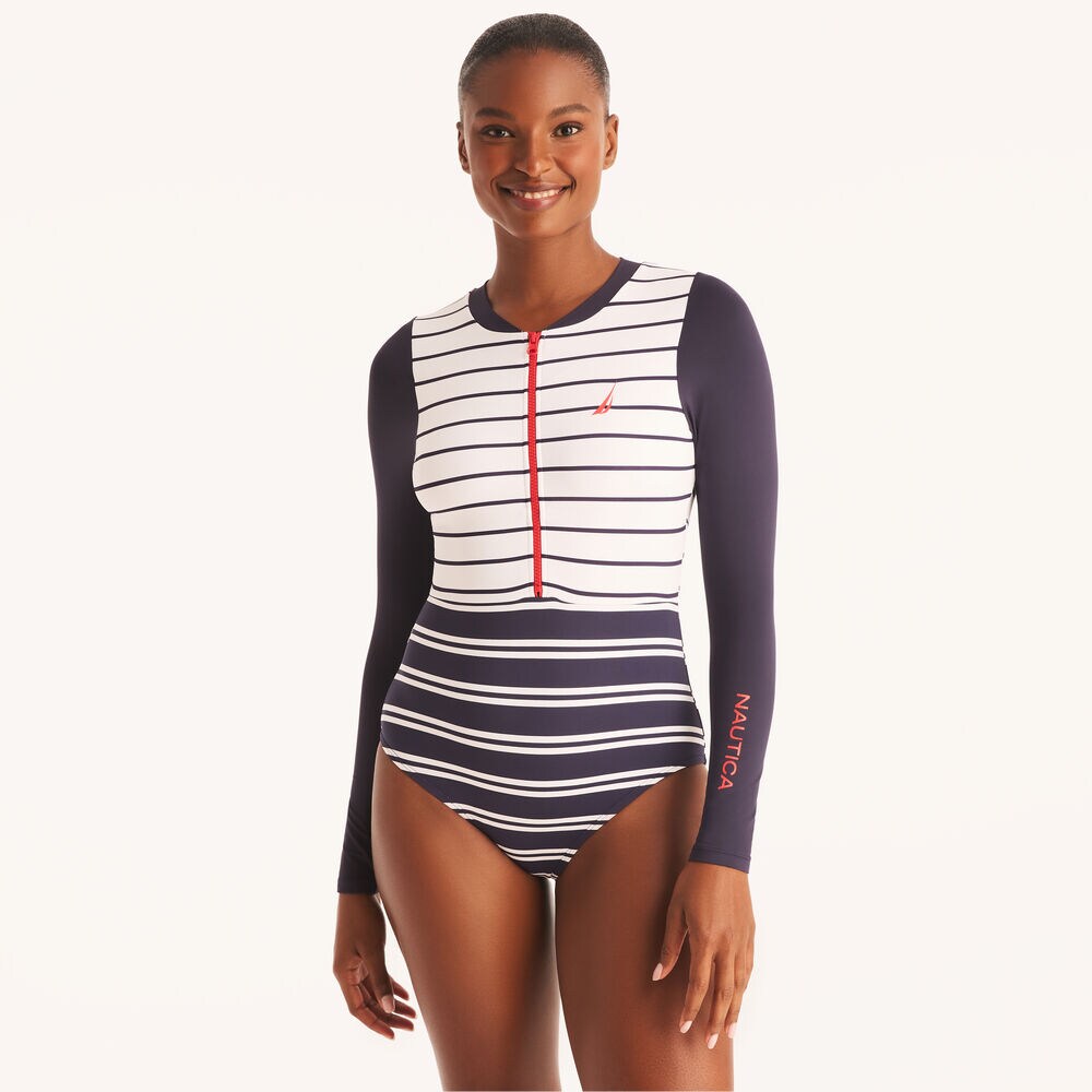 Striped Paddleboard One-Piece Swim,Stellar Blue Heather,large