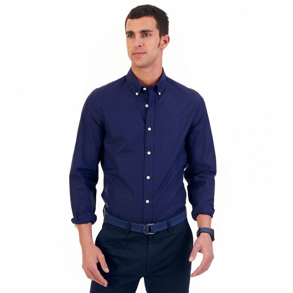 Tailored Fit Night Sky Plaid Shirt,Blue Mist Pantone,large