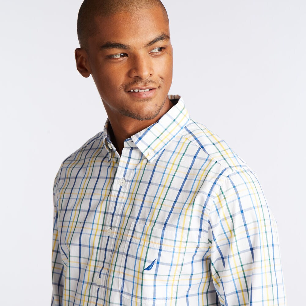 CLASSIC FIT POPLIN SHIRT IN BRIGHT OPEN PLAID,Bright White,large