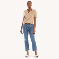 Wave Stitch Short-Sleeve Sweater,Woodrift Flax,large