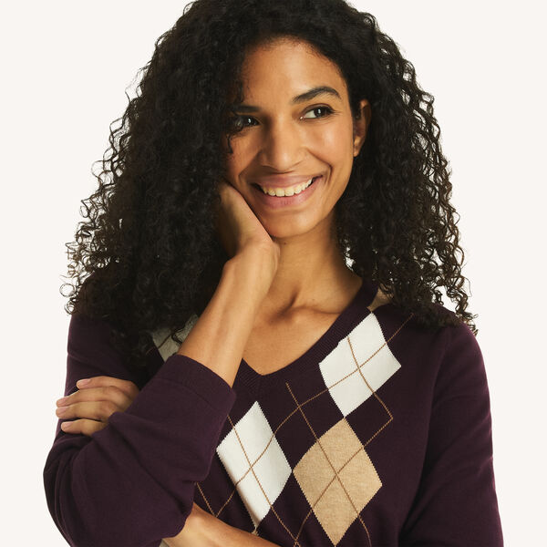 V-Neck Argyle Sweater