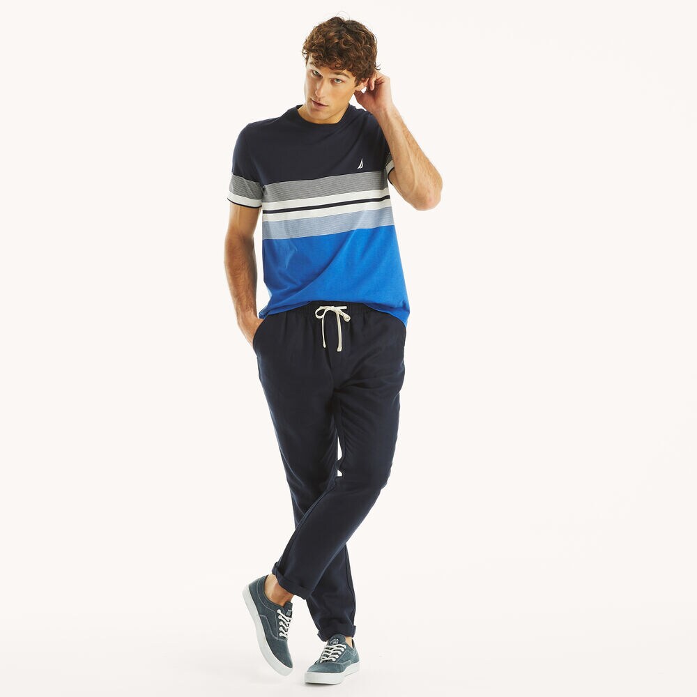 Striped Crewneck T-Shirt,Stellar Blue Heather,large