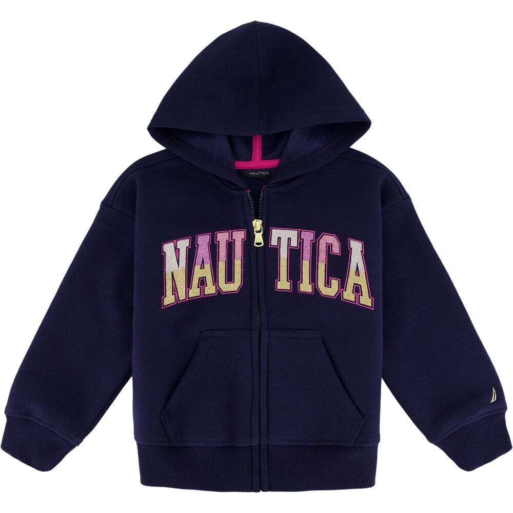 Toddler Girls' Glitter Full-Zip Fleece Hoodie (2T-4T),Navy,large