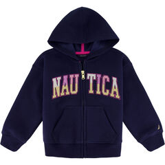 Toddler Girls' Glitter Full-Zip Fleece Hoodie (2T-4T),Navy,large