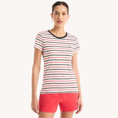 Striped Crewneck T-Shirt,Bright White,large