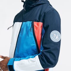 COLORBLOCK HOODED JACKET,Navy,large