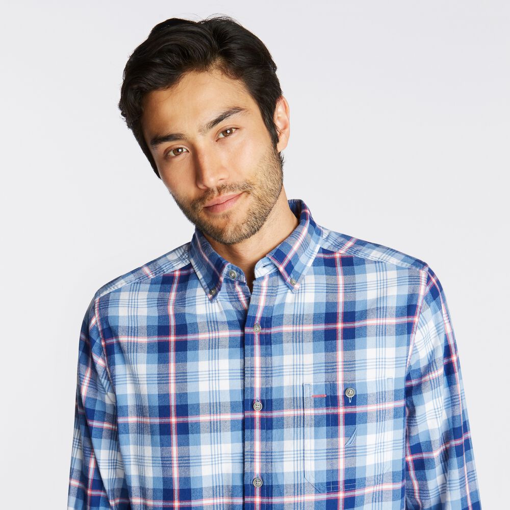 PLAID BRUSHED TWILL SHIRT,Riviera Blue,large
