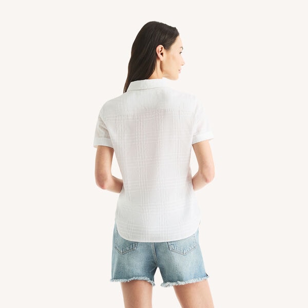 Dobby Plaid Button-Up Short-Sleeve Camp Shirt