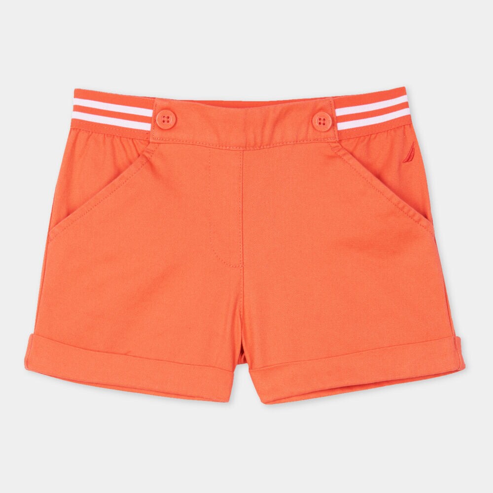 TODDLER GIRLS' STRIPED WAIST TWILL SHORTS (2T-4T),Orange Sunset,large