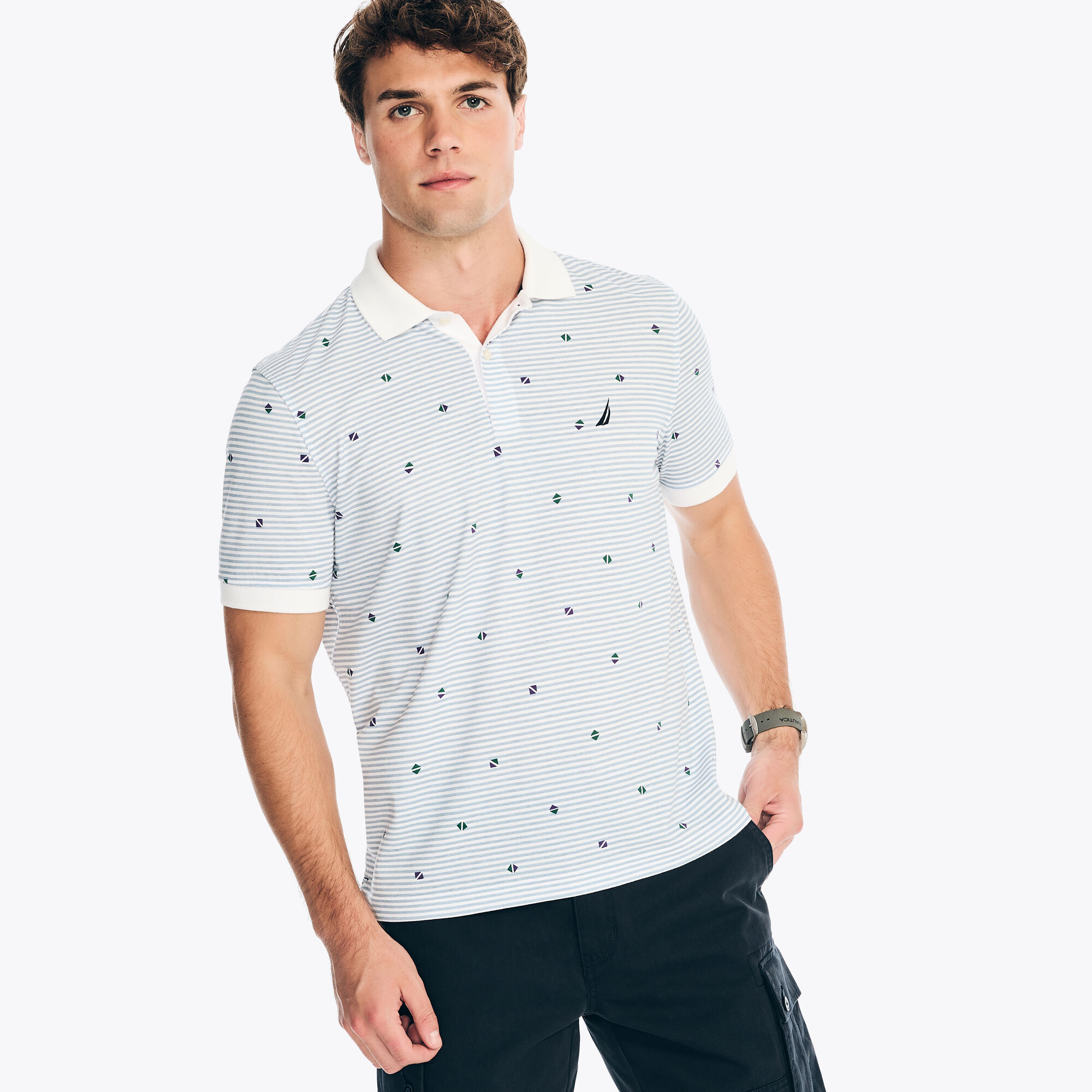 Classic Fit Printed Polo,Sail White,large