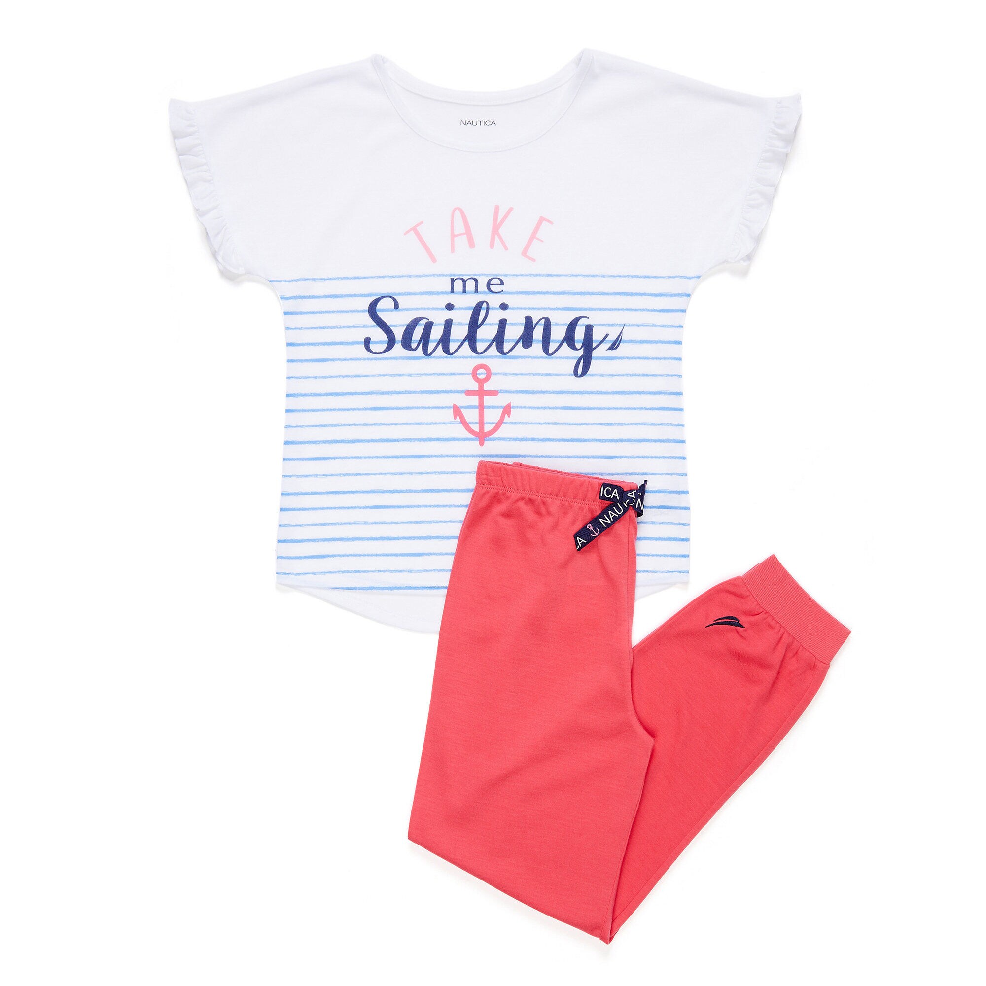 Girls' Take Me Sailing PJ Pants Set (XS-XL) ,Nautica Red/Orange,large
