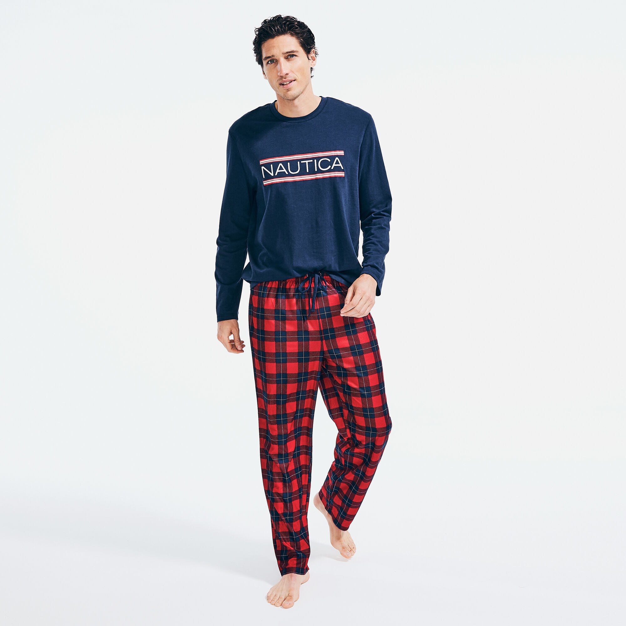 MEN'S PLAID FAMILY PAJAMA SET,Lure Red,large