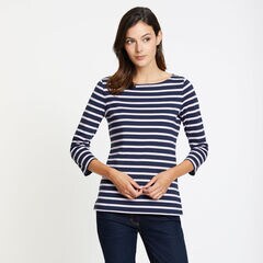 Striped Boatneck Top,Stellar Blue Heather,large