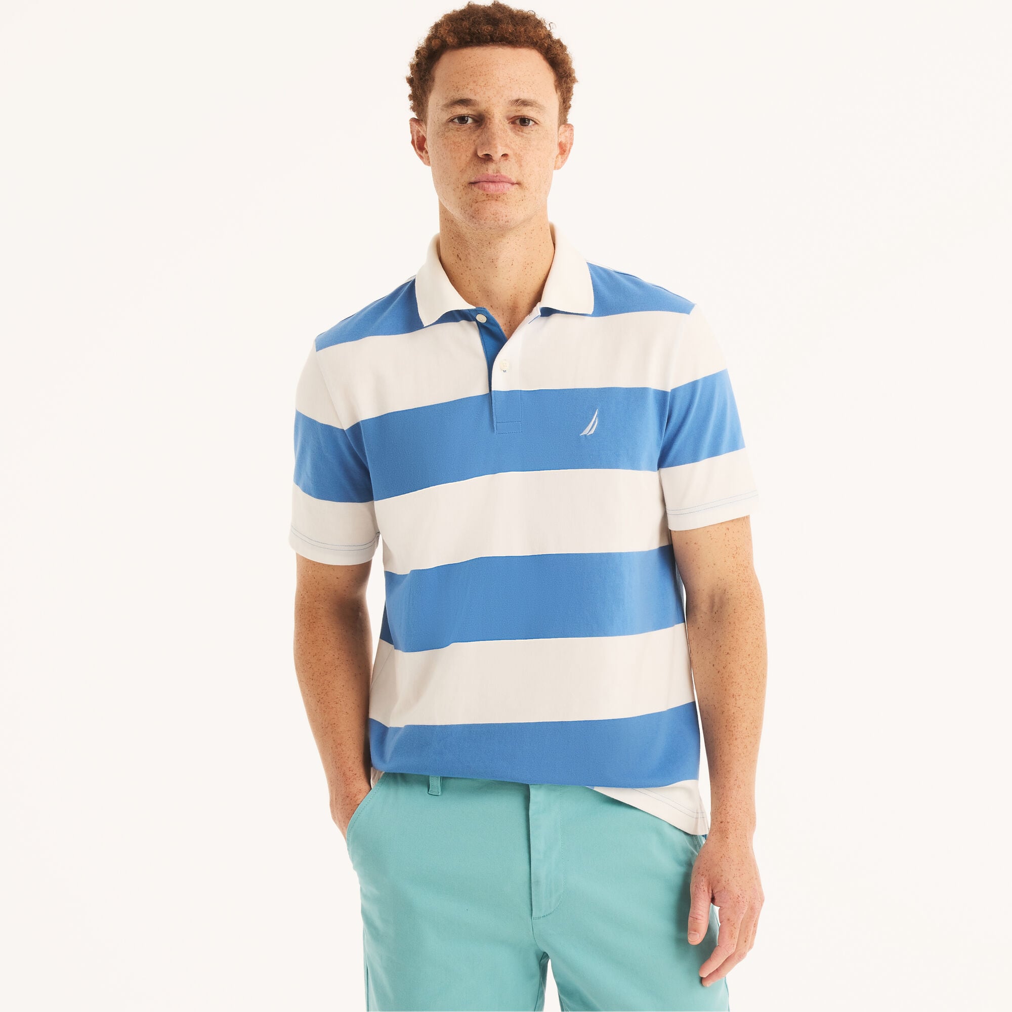 Classic Fit Striped Polo,Star Sapphire,large