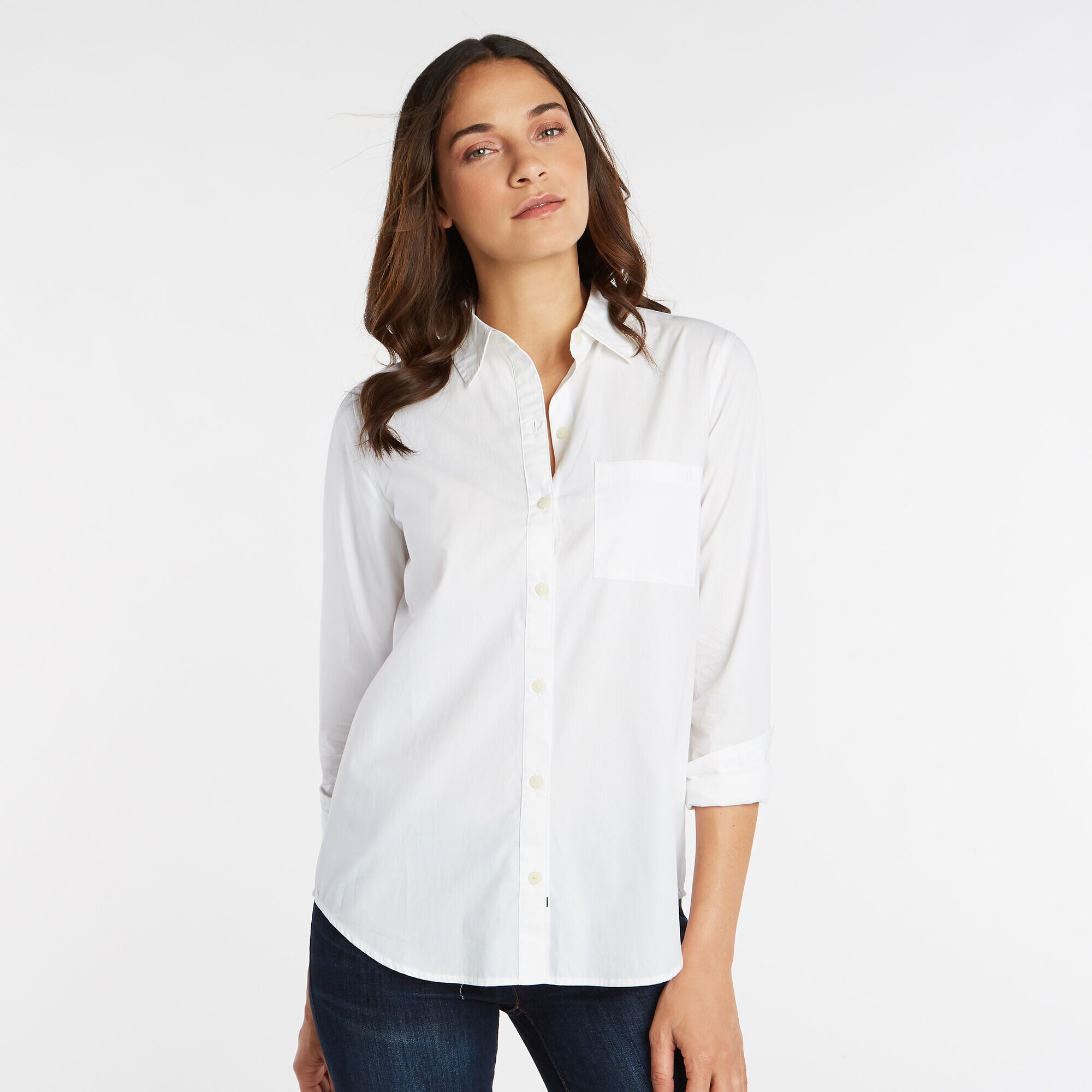 NAUTICA JEANS CO.  EMBROIDERED LOGO BOYFRIEND SHIRT,Bright White,large