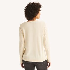 Cable-Knit Boat-Neck Sweater,Sail White,large