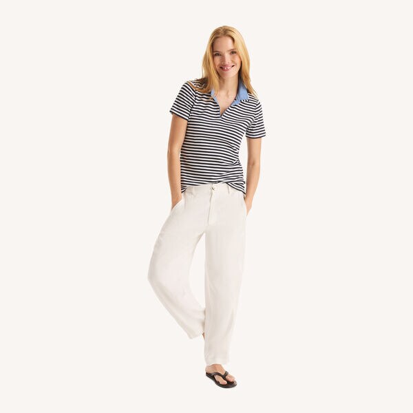 Double-Collar Striped Short-Sleeve Polo