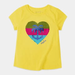 GIRLS' HEART PALM TREE GRAPHIC SEQUIN T-SHIRT (8-20),Crest Blue,large