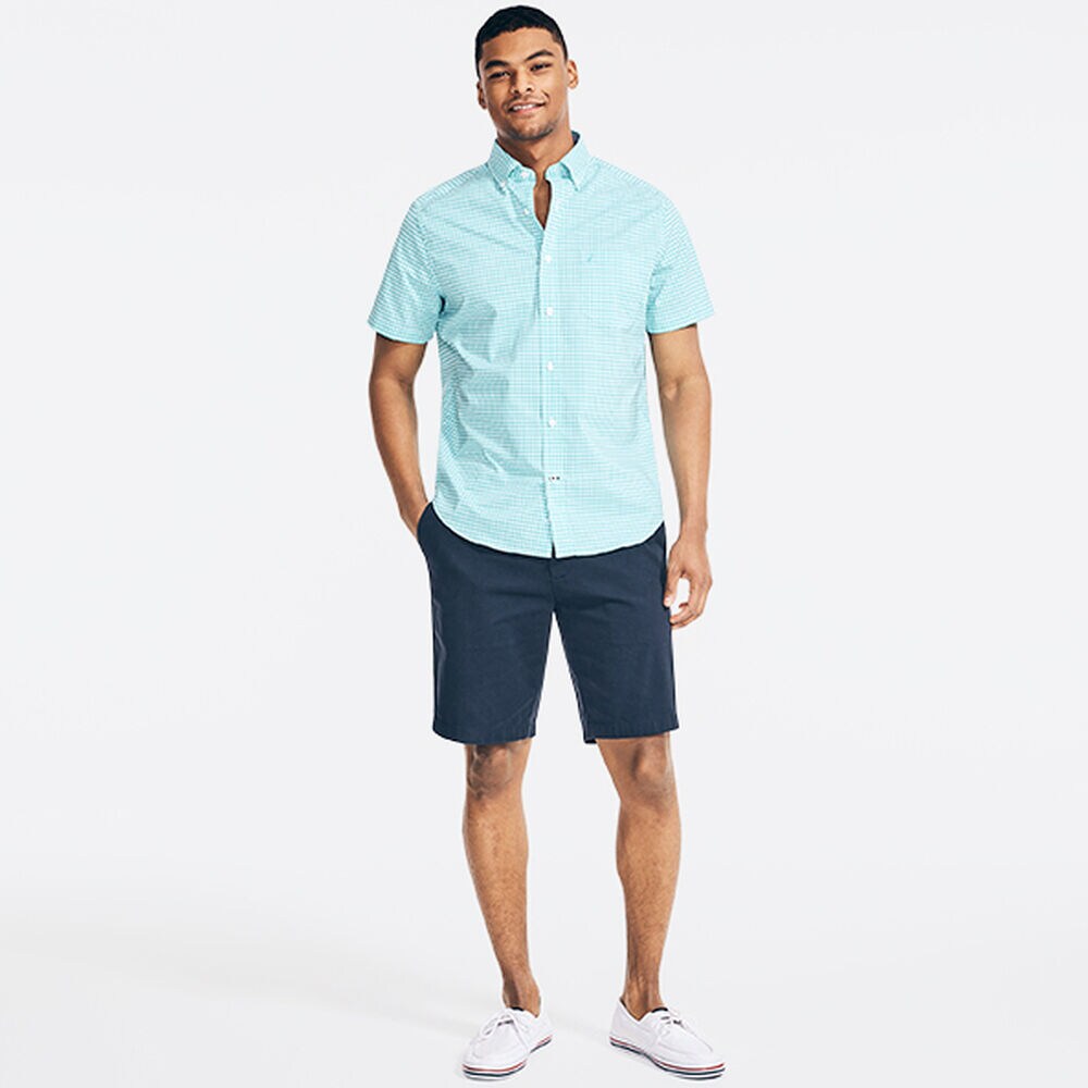 Classic Fit Short Sleeve Wrinkle-Resistant Shirt,Chrome Blue,large