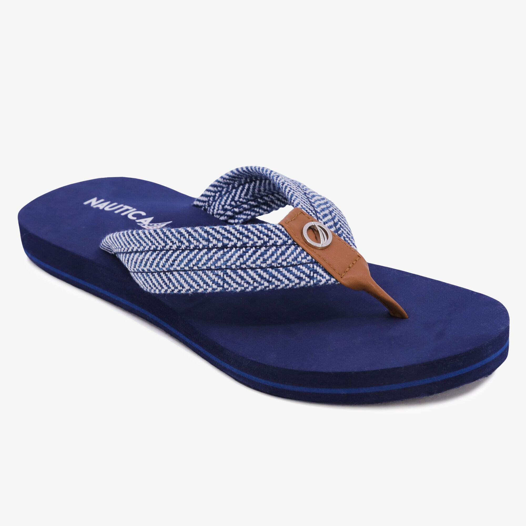CHEVRON WOVEN FLIP FLOP,Navy,large
