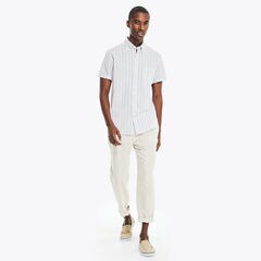 WRINKLE-RESISTANT STRIPED WEAR TO WORK SHORT-SLEEVE SHIRT,Bright White,large