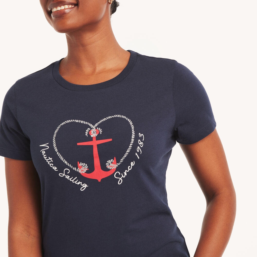 Sailing Glitter Heart Graphic T-Shirt,Stellar Blue Heather,large