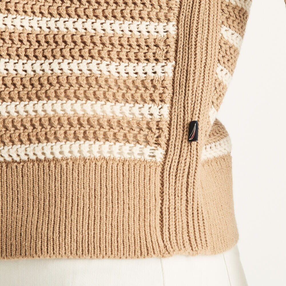 Striped Crewneck Sweater,Camel,large