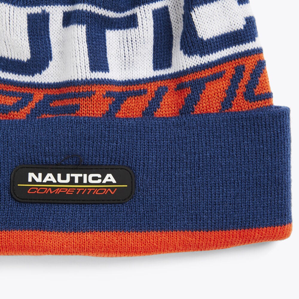 COMPETITION LOGO POM-POM BEANIE,Navy,large