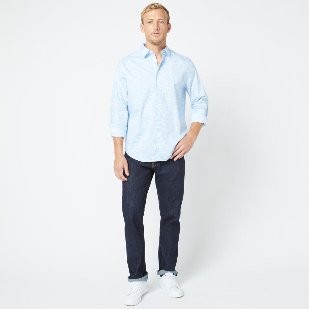CLASSIC FIT LONG SLEEVE TONAL BOAT PRINT SHIRT,Varsity Blue Wash,large