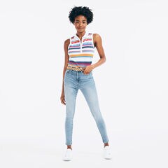 STRIPED SLEEVELESS POLO,Bright White,large