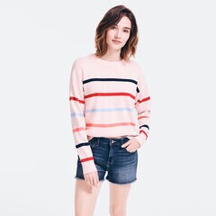 SUSTAINABLY CRAFTED STRIPED SWEATER,Bow Burgundy,large