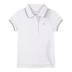 GIRLS' CONTRAST TRIM POLO (8-16),Antique White Wash,large